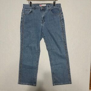 Cos Jeans Petite Medium Wash Embroidered Rhinestone Straight Leg Jeans 12P